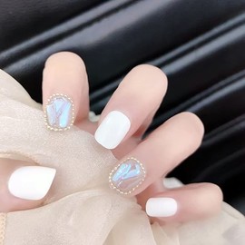 24 Pcs White Adult Female Shell Nail for Photo Shooting Wedding Coming of Age Ceremony Party After-party False Nail Tips