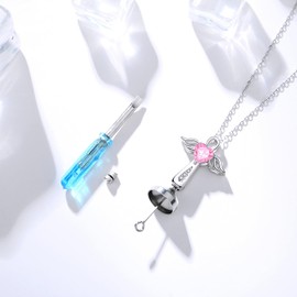 YLT S925 Sterling Silver Cross Necklaces for Women Pink Angel Wings Ashes Urn Necklace Mom Dad Grandma Dog Cremation Keepsakes