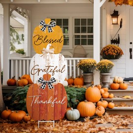 Weysat Fall Yard Sign Metal Pumpkin Yard Stakes Outdoors Welcome Decorations Pumpkin Garden Lawn Porch Decorations for Home Lawn Pathway Front Door Fall Harvest Thanksgiving Party Patio Walkway Decor