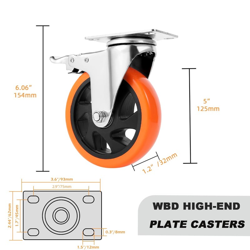W B D WEIBIDA 5 inch Swivel Caster Wheels with