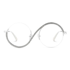 Zeelool Round Glasses Frames for Women Fashion Semi-rimless Diamond Eyeglasses Silver Half Frame Glasses Elphaba Cosplay JGM256492-02