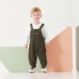 Volunboy Unisex Baby Cotton Dungarees, Toddler Corduroy Striped Adjustable Overalls(12-18 Months,Green,tag size 85)