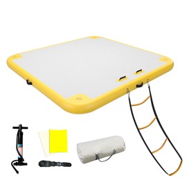 Inflatable Floating Dock Platform 6ft Swim Mat, Inflatable Floating Island Raft with None-Slip Surface, Multi-People Air Float for Lake Pool Beach Ocean (YELLOW, 6x6 FT)