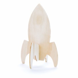 Baker Ross AV396 Wooden Rocket Stand up Kits (Pack of 6) For Kids to Decorate and Display