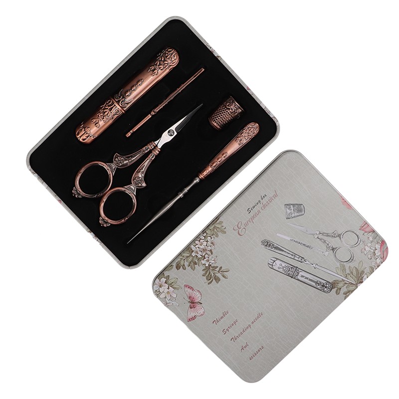 Embroidery Scissors Kit Red Ancient European Retro Style Stainless Steel