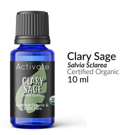 Activate Clary Sage Organic Essential Oil 100% Pure, USDA Certified Organic, Premium Grade, Undiluted, Natural Oils, Aromatherapy & Diffuser Use 10ml