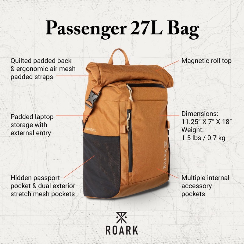 Roark Passenger 27L 2.0 Backpack, Travel Day Pack with Laptop
