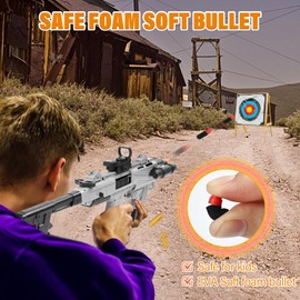 Soft Bullet Toy Gun Blaster, Realistic Toy Dart Hand Gun Soft Bullet Pistol Foam Shell ejecting Blasters, with 2 Clips & 80 Foam Bullets, Gifts for Boys Girls Adults Age 8+