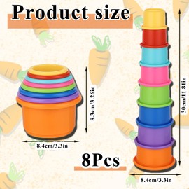 YTPAFK 8Pcs Stacking Cups, Rabbit Stacking Cups, BPA-Free Safe Plastic, Rabbit Toys for Hiding Food and Playtime Fun, Multi-Coloured and Various Sizes