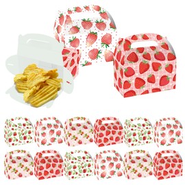 UgyDuky 12 PCS Strawberry Party Favor Box, 6.3 * 3.7 * 3.7 inch Candy Goody Boxes, Cute Summer Strawberry Gift Boxes, Folding Paper Treat Box for Birthday Decoration Supplies
