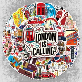 50 Pcs UK England Travel Vinyl Stickers,British Theme Graffiti Stickers,Vinyl Waterproof Sticker for Kids Teens Girls,for Phone Laptop Bottles Skateboard Computer Phone Luggage Guitar Gifts Sticker