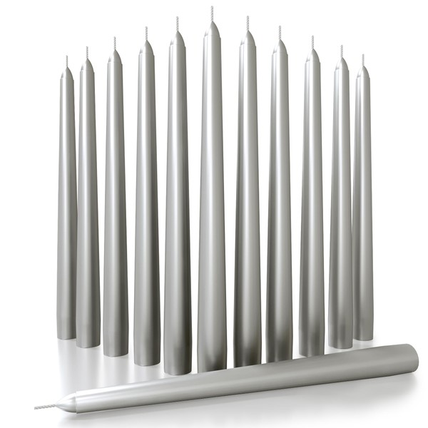 CANDWAX 10 inch Silver Taper Candles Set of 12 -