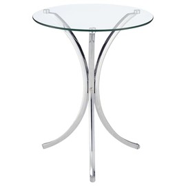 Coaster Home Furnishings - Eloise - Glass and Metal - 18-Inch Round Glass Top Contemporary Side Table with Curved Frame and Plastic Glides - Living Room - Chrome - 902869