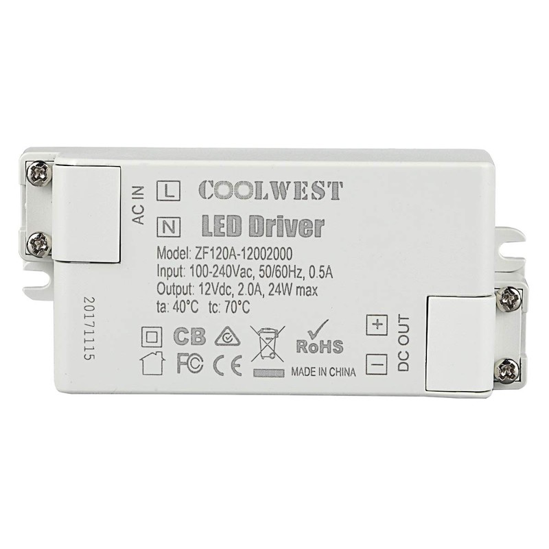 COOLWEST Transformer Driver Power Supply 24W 12V for LED Strip
