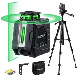 Firecore 360° Laser Level with Tripod, 100Ft Self Leveling Laser Level Green Cross Line Laser Leveler Tool for Picture Hanging Wall Tile Floor Construction, 60" Compact Tripod & Carry Pouch Included
