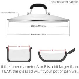 Glass Lid for Pots and Pans, 12-1/2 Inch (11-3/4 Inch Inner Diameter) Tempered Glass Top with a Steam Hole, Frying Pan Cover