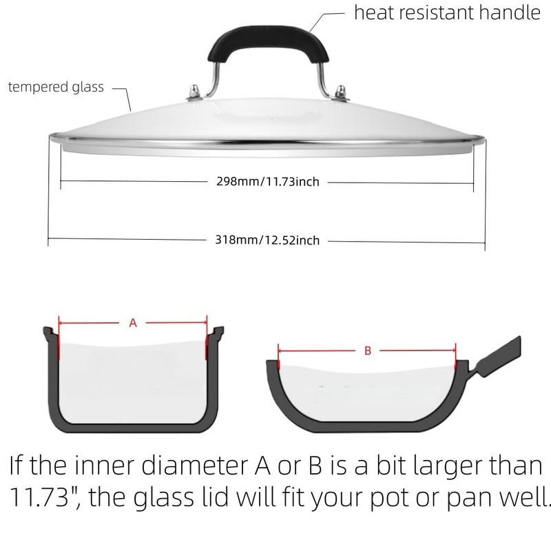 Glass Lid for Pots and Pans, 12-1/2 Inch (11-3/4 Inch
