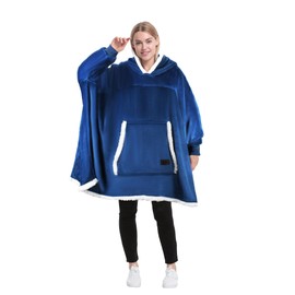 Catalonia Classy Oversized Fleece Hoodie Poncho Blanket, Fluffy Warm Oversized Cuddly Blanket with Sleeves and Hood, Wearable Blanket for Dressing as a Gift Idea for Men and Women