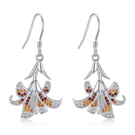 Lily Earrings 925 Sterling Silver Lily Earrings Flower Jewellery Birthday Gifts for Women Ladies, Sterling Silver
