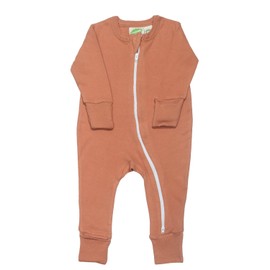 PARADE Organic Essential Basic '2-Way' Zipper Romper - Long Sleeve Caramel 12-18M no Mitts