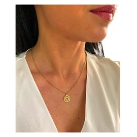 NataschaWoge® SONNE Medaille 3D minimalistischer Schmuck EDELSTAHL Gold Silber Kette Halskette + Anhänger Geschenk für Sie Hollow Sun Goldkette (Gold)