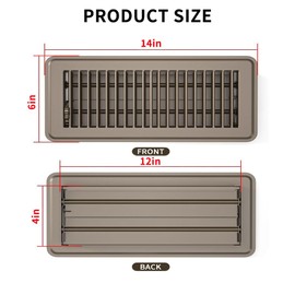 FanGoFast 4" x 12" (Duct Opening Size) Floor Register Brown 6 Pack Premium Steel Easy Adjust Floor Vent Cover for Home