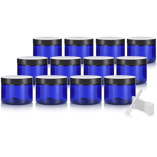 6 oz Cobalt Blue (BPA Free) PET Plastic Jar with Black Lid (12 pack) Refillable Empty Storage Containers