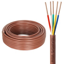 Thermostat Wire - 18/5 20FT Solid Copper 18 Gauge 5 Conductor Power Circuit Cable for Heating & air Conditioning Equipment, doorbells and Other Indoor/Outdoor Low Voltage Applications Use