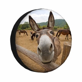 MIYASANG Funny Donkey Spare Tire Cover Animal Mule Cute Face Fence Farm Grass Weatherproof Universal Wheel Protectors Camper Tire Covers for Trailer Rv Travel(17 inch)