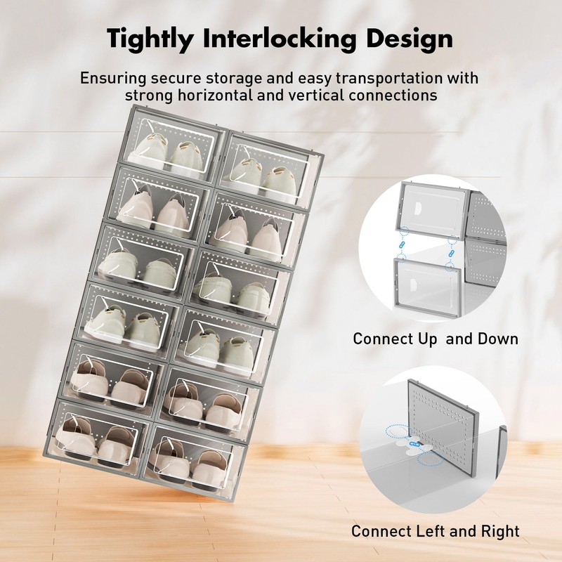 Foluck Shoe Storage Box, 15 Pack Clear Plastic Stackable Shoe