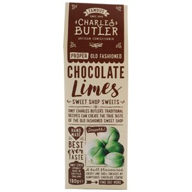 Charles Butler Chocolate Limes 190g (6.7oz) | Crispy Lime Candy Shell with Chocolate Center Filling | Handmade Old Fashioned British Candy Gift Box | English Hard Boiled Sweets | UK Confectionery