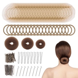SAIIURV 183 Pack Hair Bun Net Donuts Makers Set, Include U Shaped Hair Bobby Pins Hair Ties Invisible Mesh Nets Ring Bun Shaper Chignon Styling Tools Accessories for Girls Kids Women (Brown)