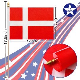 LoveVC 12Pcs 8×12 Inch Denmark Flags Small Danish Flag on Wood Stick Mini Handheld Flags Decorations
