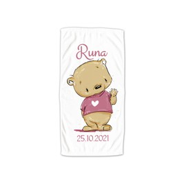 GRAZDesign Baby Towel with Name Bath Towel for Girls from 2-10 Years Beach 100 x 50 cm Bear in Pink