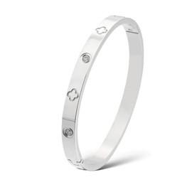 Blingsoul Friendship Bangle Bracelets - Silver with Cubic Zirconia Stones - Stainless Steel Bracelet Jewelry for Her - Love Gifts for Christmas and Valentine's Day