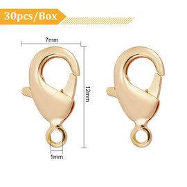 BENECREAT 30PCS 18K Gold Plated Lobster Clasps 12x7x2.5mm Brass Lobster Claw Clasps with Plastic Container for Jewellery Making Bracelet Necklace Pendants
