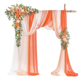 TINGE TIME Wedding Arch Flowers Kit (Pack of 5) - 2pcs Floral Arch Arrangement with 3pcs Wedding Arch Draping Fabric for Ceremony Arbor Wedding Decoration Reception Backdrop (CoralPink&Champagne)