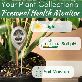 Houseplant Health Meter – 3-in-1 Tool to Prevent Overwatering, Root Rot & Leaf Burn | Test Soil Moisture, Sunlight & pH | Simple, Easy, Battery-Free | Suitable for Indoor, Outdoor & Potted Plants