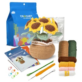 Ktmeor Crochet Kit for Beginners,Sunflower Crochet Kit Beginner for Complete Beginners Adults and Kids with Step-by-Step Video Tutorials,Crochet Starter Kit with 40% Extra Practice Yarn