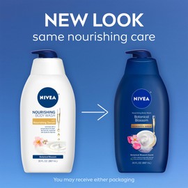 NIVEA Nourishing Botanical Blossom Body Wash with Nourishing Serum, Moisturizing Body Wash for Women, Enriched with Provitamin B5 and Vitamin E, 30 Fl Oz Bottle