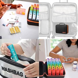 Monthly Pill Organizer 3 Times a Day with 1Pill Cutter&1 Strap&32 Day Sticker&4 Week Sticker&31 Daily Compartments,Pill Organizer Monthly 3 Times a Day Larger Design,Comfortable Handle,BPA-Free.