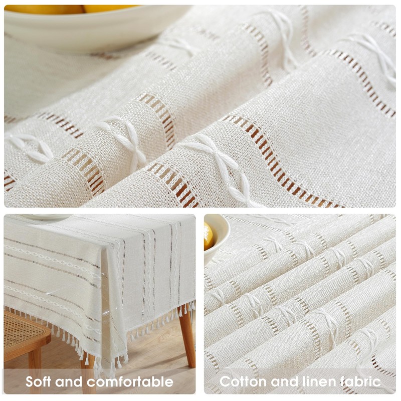 Pahajim Tablecloth Rectangular Table Cloth Cotton Linen Tassel Wipe Clean