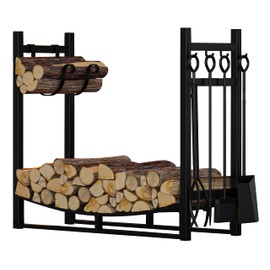 Fire Beauty Fireplace Log Rack with Kindling Holder and Firewood Storage - Includes 4 Tools (19.8")