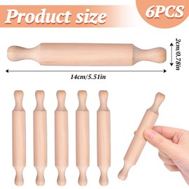 KIPTVO 6PCS Kids Small Wooden Rolling Pins, Mini Rolling Pin, Small Rolling Pin for Kitchen, with 2 Rollers Handle, Non-Stick Playdough Dough Roller for Child in Pie Crust, Cookie, Pastry, Dough