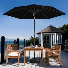 JEAREY 7.5FT Patio Umbrella Market Table Umbrella with 6 Sturdy Ribs, Push Button Tilt/Crank Outdoor Umbrella for Garden, Deck, Backyard, Pool and Beach,Black