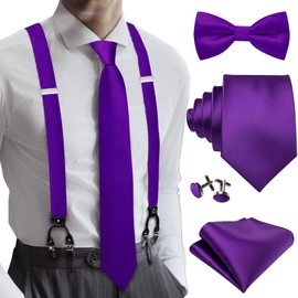 YOHOWA Conjunto de tirantes para hombre, pajarita, corbata, 6 pinzas, tirantes ajustables, pañuelo, gemelos, para boda formal