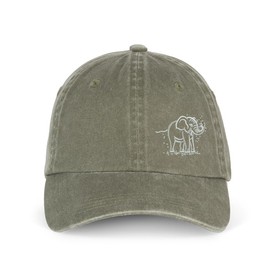 MAINLY SOCKS Baseball Cap Hat Embroidered Elephant 100% Organic Cotton Christmas or Birthday Gift Eco-Friendly Adjustable (Organic Cotton, Washed Organic Khaki)