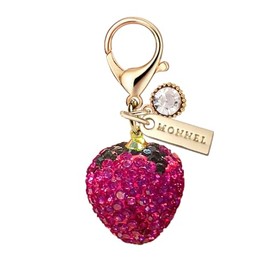 MONNEL MC502 Little Crystal 3D Strawberry Lobster Clasp Charm for Women with Velvet Bag (Rose Pink,1 Piece)