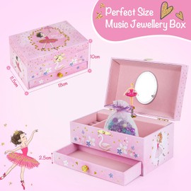 hombrima Music Jewellery Box with Drawer Necklace Bracelet, Musical Jewelry Storage Case with Spinning Ballerina Gift Set for Kids Girls Children Daughter (Pink Ballerina)