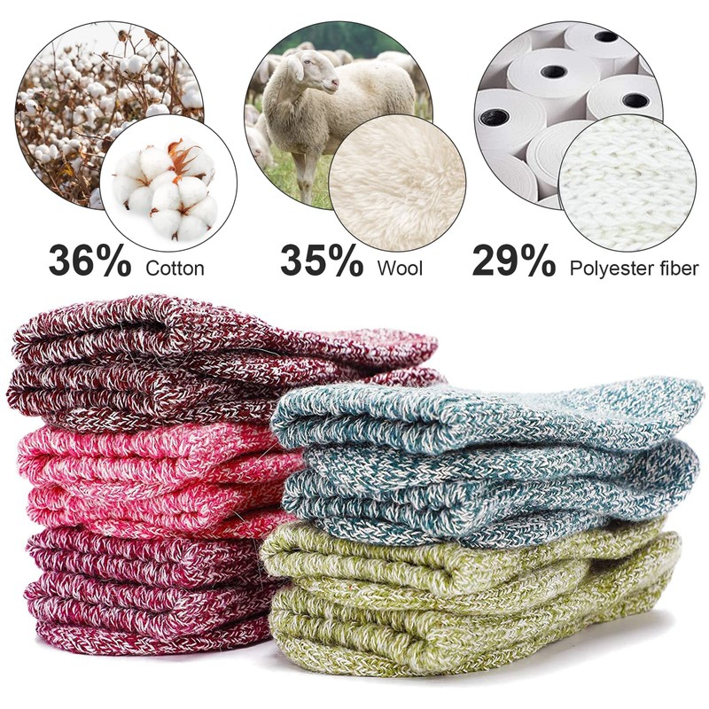 Airabc 5 Pairs of Wool Knitted Socks, Winter Women's Socks,